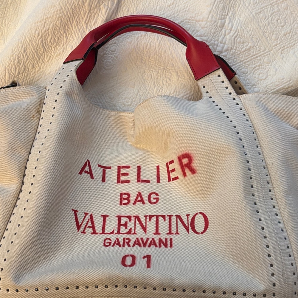 Valentino Garavani Atelier Cream and Red Tote